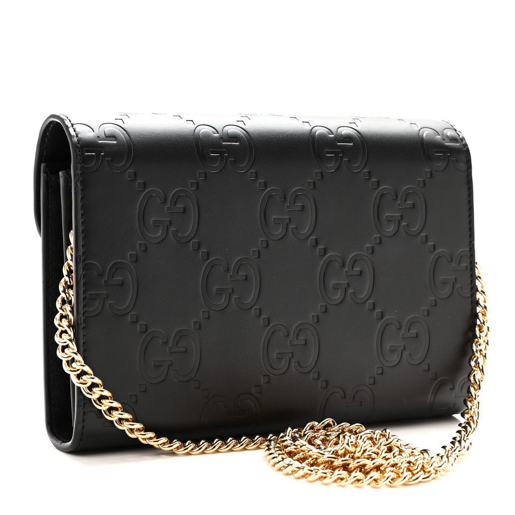 Calfskin GG Debossed Chain Wallet Black
