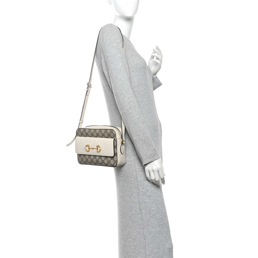 GG Supreme Monogram Small Horsebit 1955 Shoulder Bag Beige Mystic White