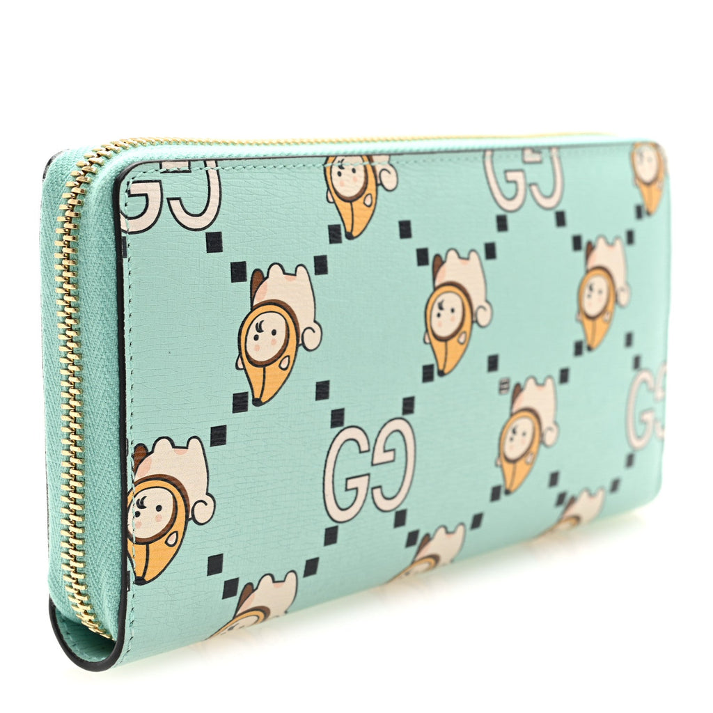 X PIKARAR Textured Dollar Calfskin Animal Print Zip Around Wallet Green