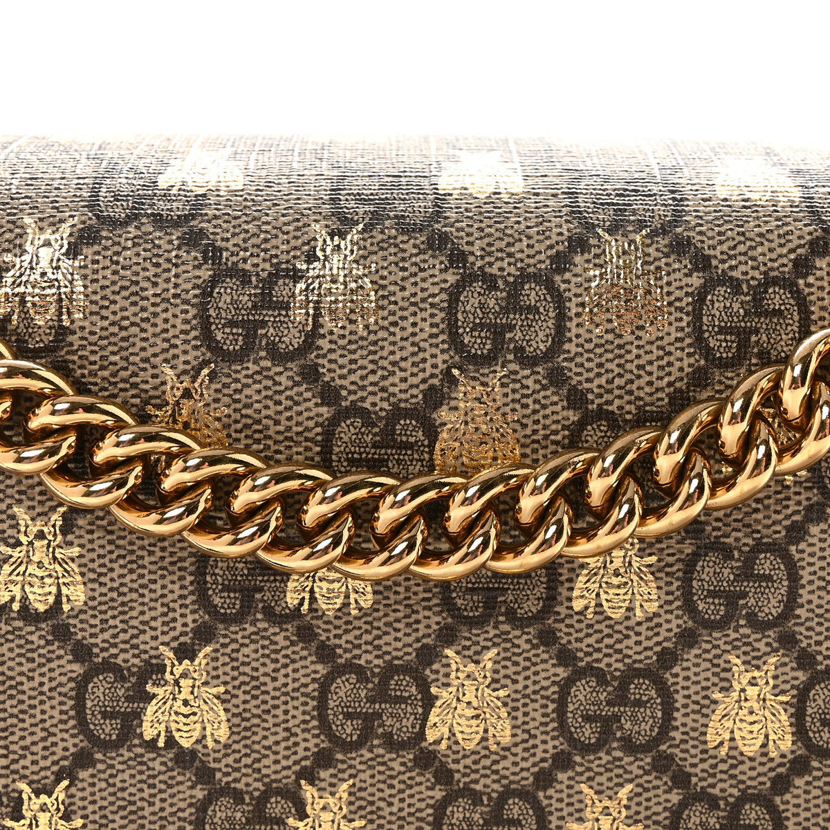 GG Supreme Monogram Bees Medium Padlock Shoulder Bag Beige Oro Black
