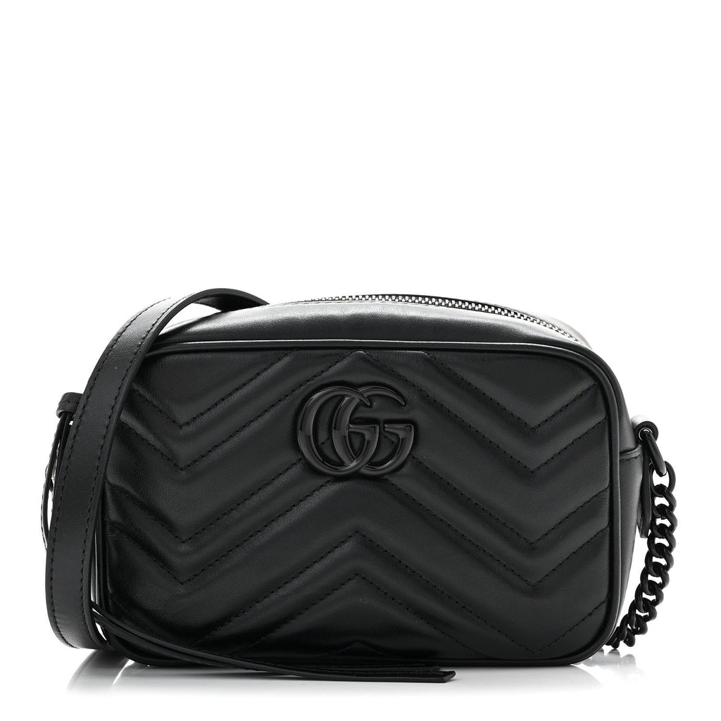 Calfskin Matelasse Monochrome Mini GG Marmont Chain Shoulder Bag Black