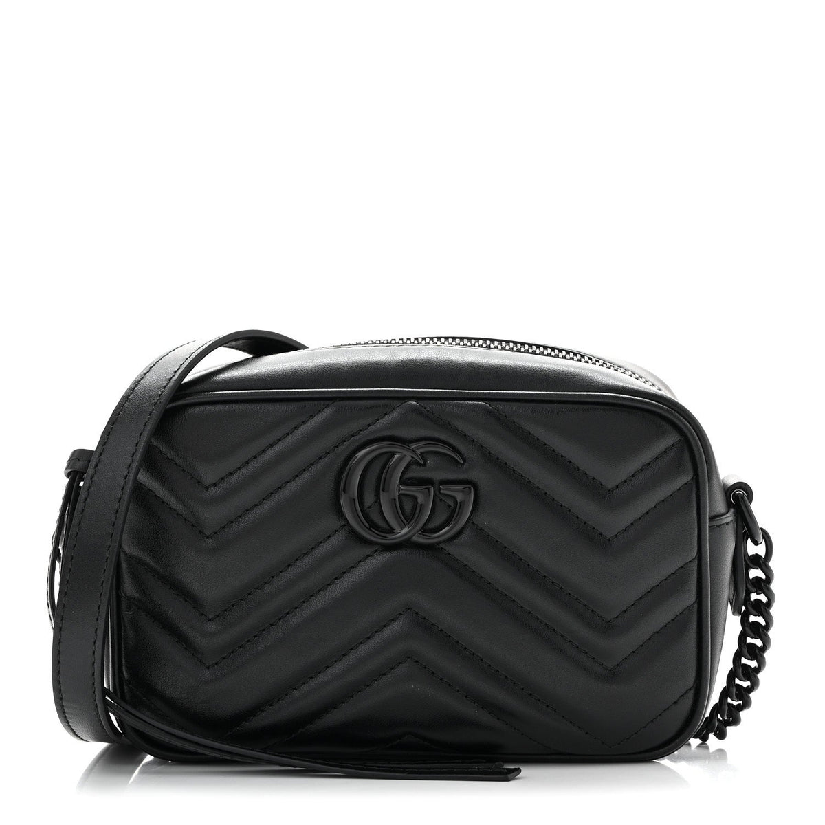 Calfskin Matelasse Monochrome Mini GG Marmont Chain Shoulder Bag Black