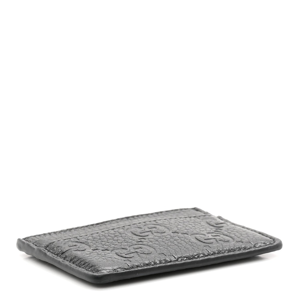 GG Grainy Calfskin Emblem Card Case Black
