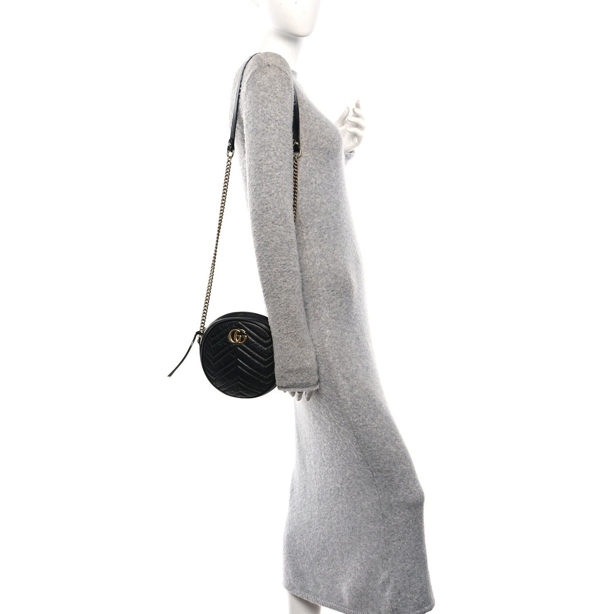 Azalea Calfskin Matelasse Heart Mini GG Marmont Round Shoulder Bag Black