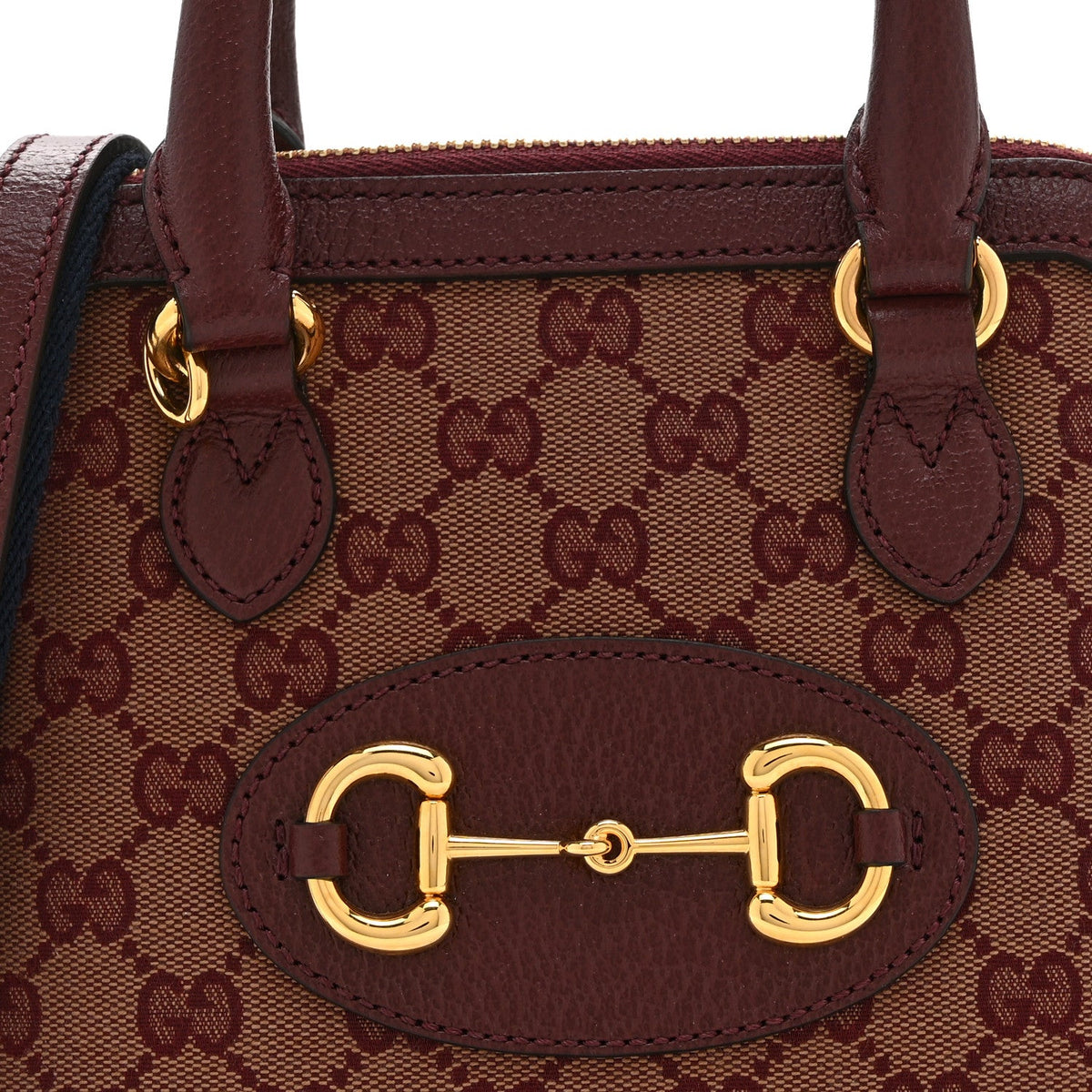 Monogram Textured Dollar Calfskin Mini Horsebit 1955 Top Handle Bag Sahara Rubino Chardonnay