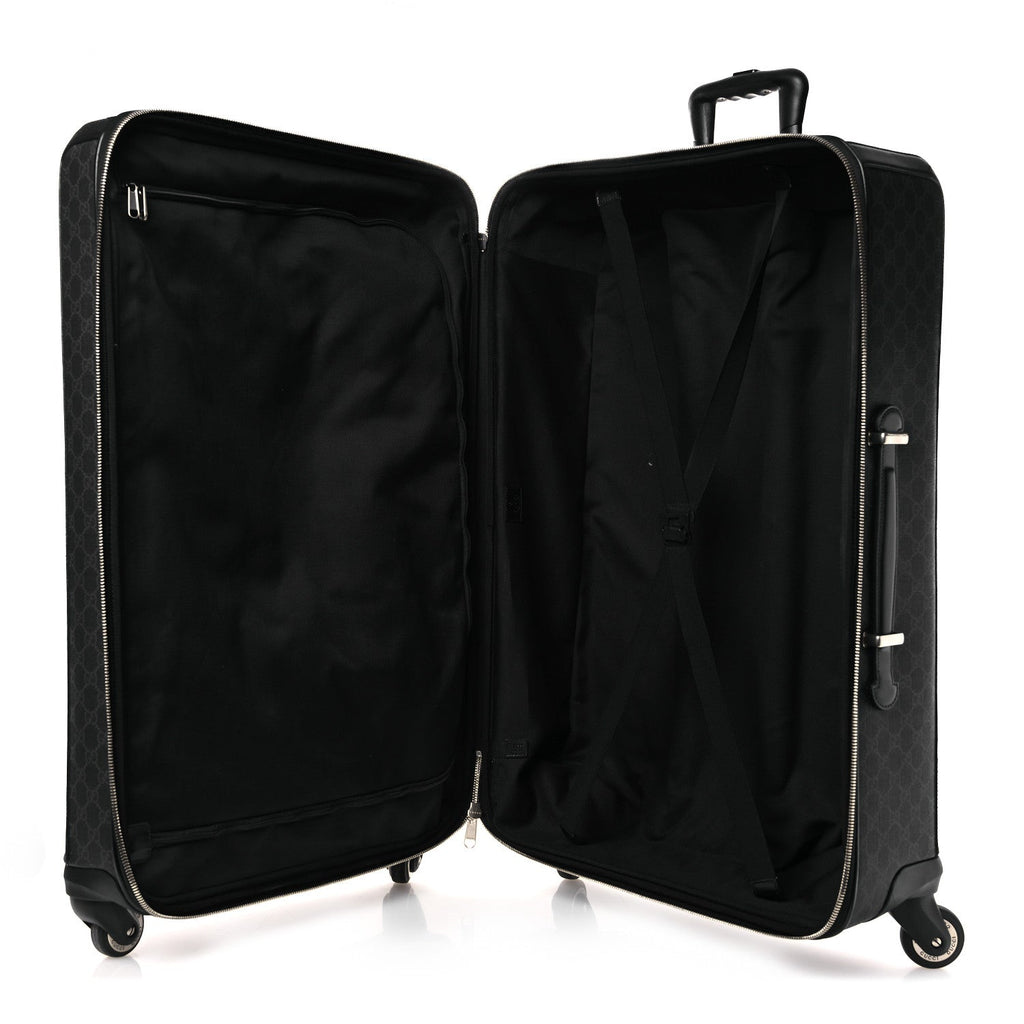 GG Supreme Monogram Large Four Wheel Suitcase Black Grey