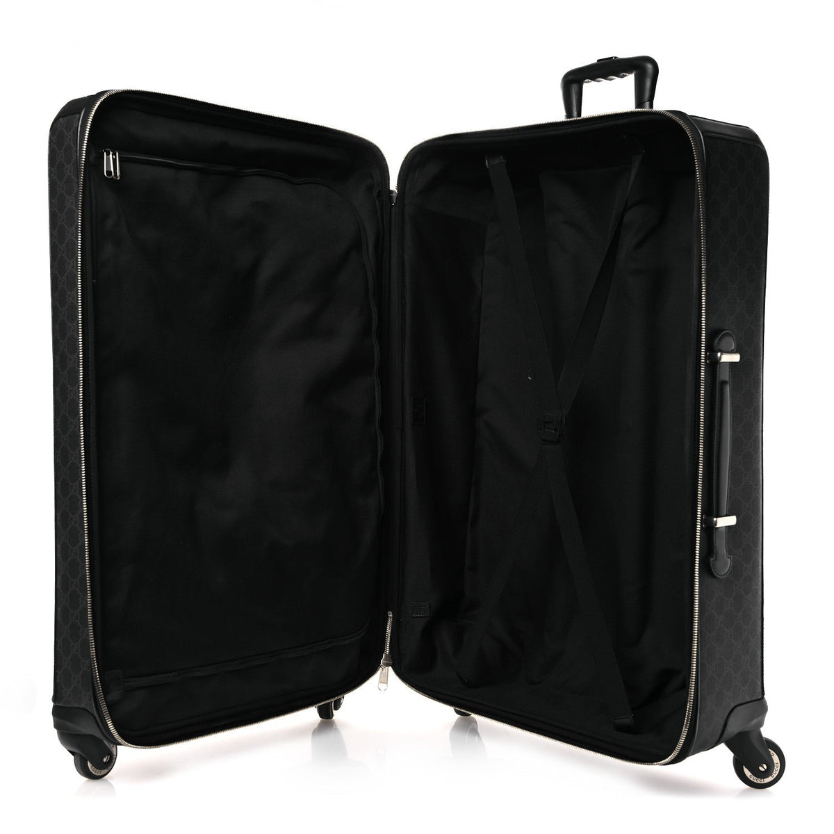 GG Supreme Monogram Large Four Wheel Suitcase Black Grey