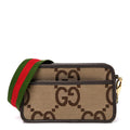 Monogram Jumbo GG Textured Dollar Calfskin Web Mini Crossbody Bag Camel Ebony New Acero