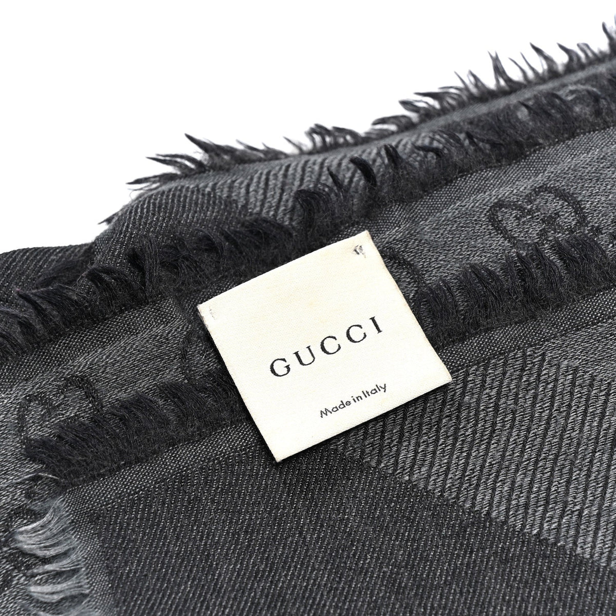 Wool Silk Monogram GGWeb Fringe Shawl Grey