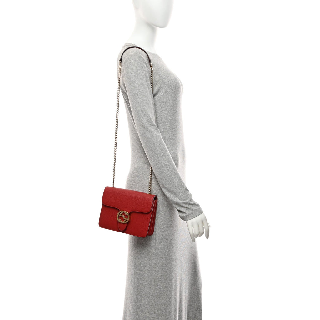 Dollar Calfskin Small Interlocking G Shoulder Bag Red