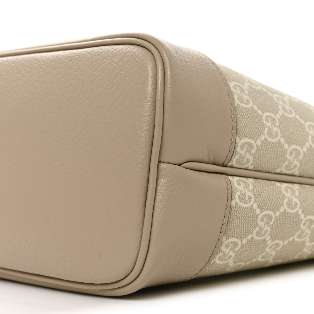 GG Supreme Monogram Textured Dollar Calfskin Small Ophidia Shoulder Tote Bag Beige Mystic White Oatmeal