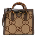Monogram Jumbo GG Textured Dollar Calfskin Small Diana Tote Bag Camel Ebony New Acero