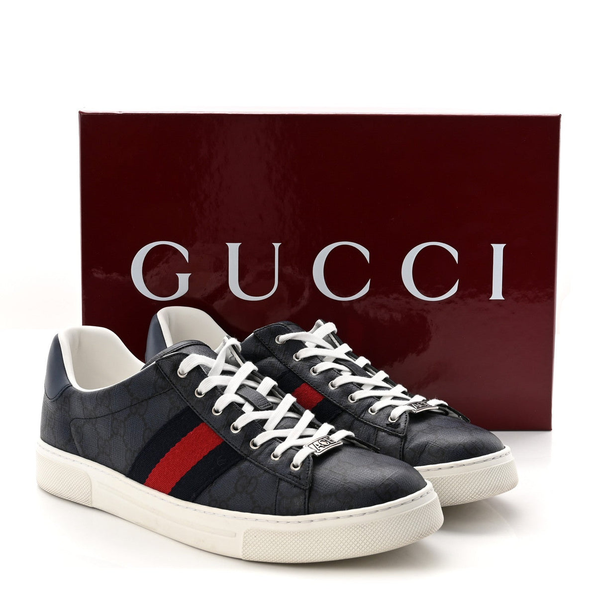 GG Supreme Monogram Web Mens New Ace Sneakers 10 Dark Blue