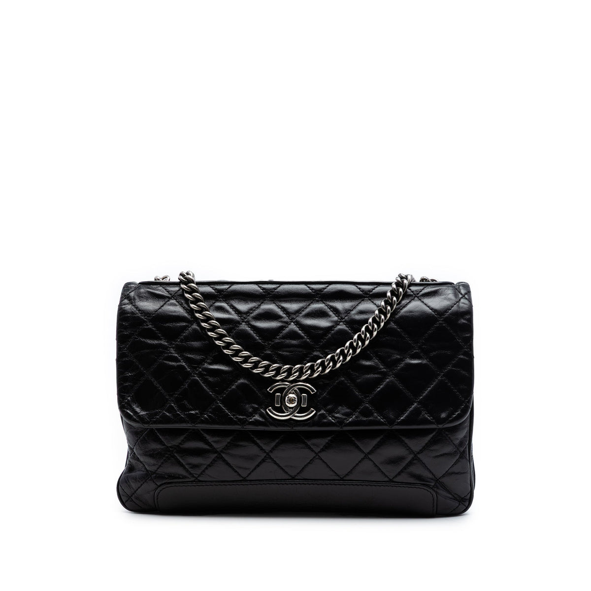 Aged Chain Compartment Messenger Bag Quilted Glazed Calfskin Medium