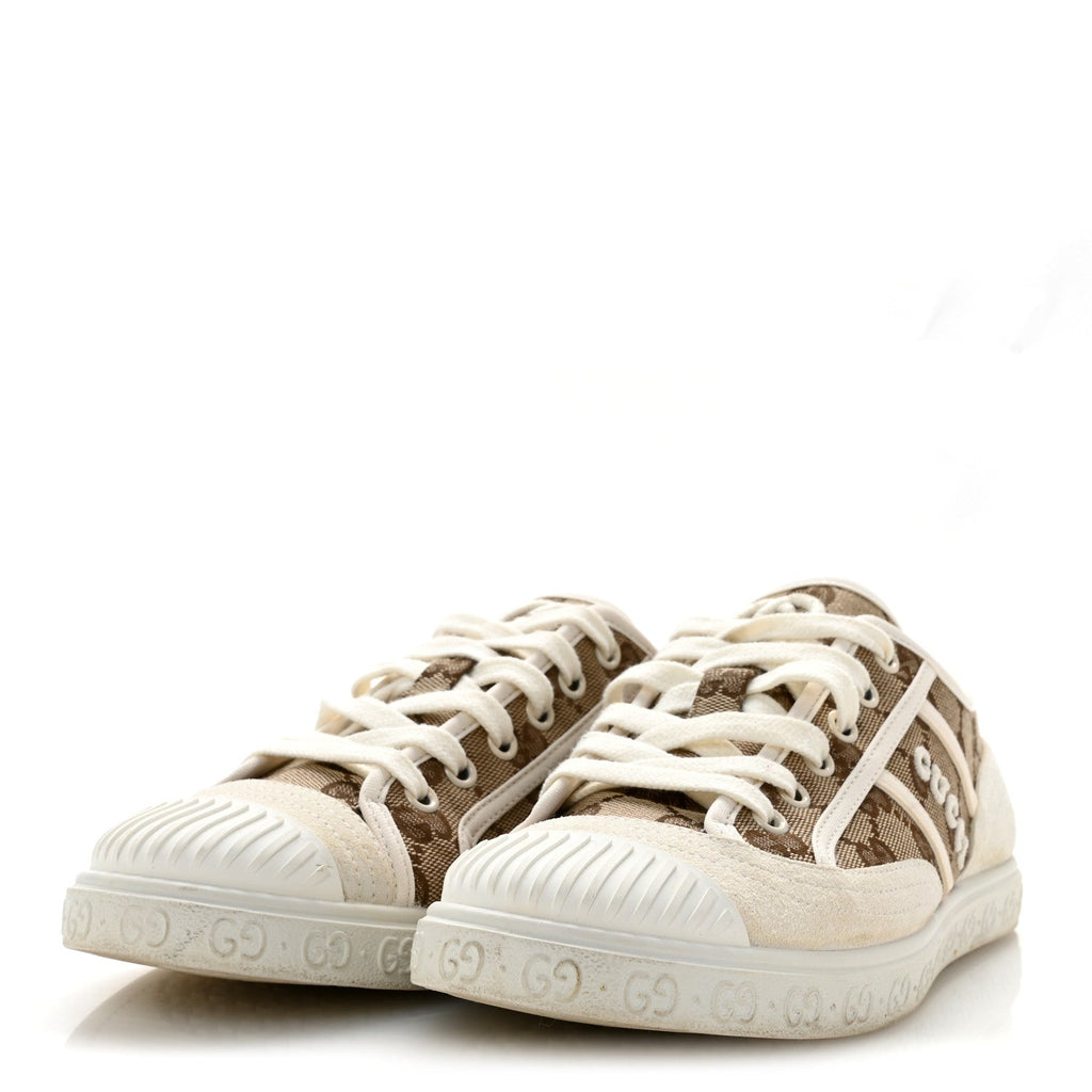 GG Monogram Suede Womens Low Top Sneakers 37 Beige Ebony Mystic White
