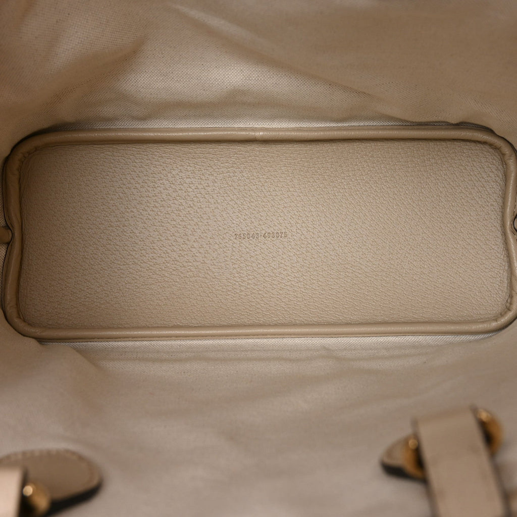 GG Supreme Monogram Textured Dollar Calfskin Small Ophidia Shoulder Tote Bag Beige Mystic White Oatmeal