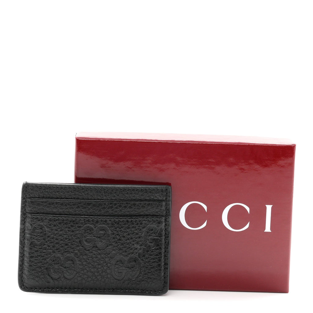 GG Grainy Calfskin Emblem Card Case Black