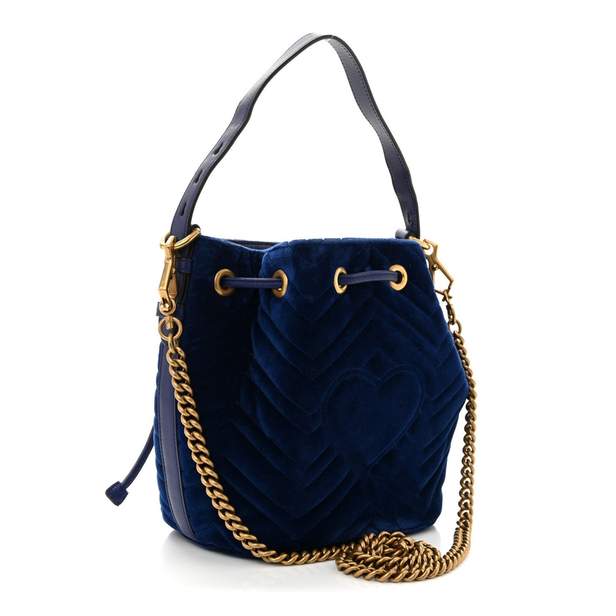 Velvet Matelasse GG Marmont Bucket Bag Cobalt Blue