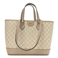 GG Supreme Monogram Textured Dollar Calfskin Small Ophidia Shoulder Tote Bag Beige Mystic White Oatmeal