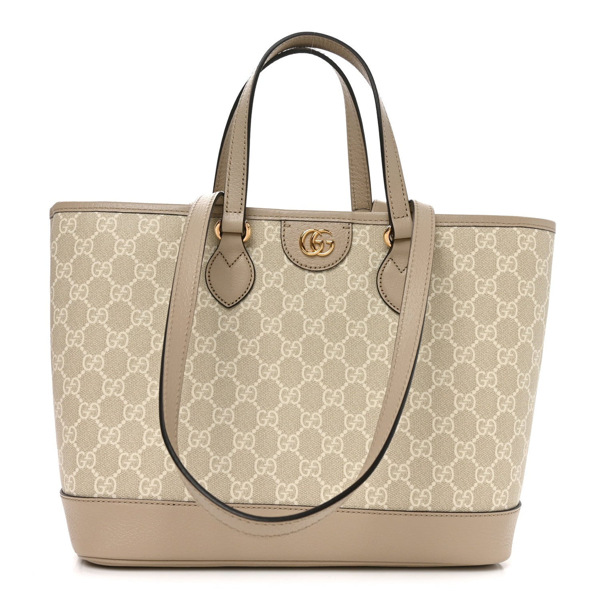 GG Supreme Monogram Textured Dollar Calfskin Small Ophidia Shoulder Tote Bag Beige Mystic White Oatmeal