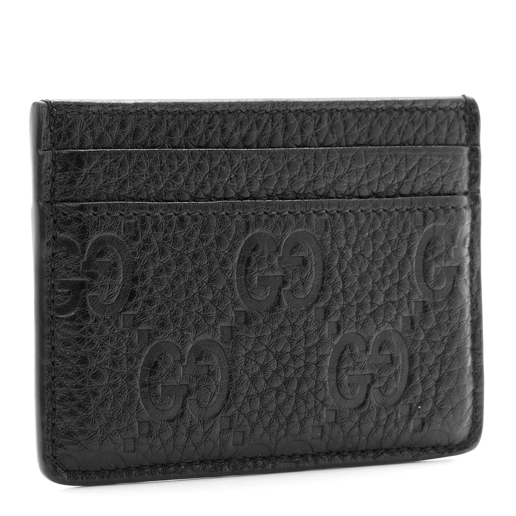 GG Grainy Calfskin Emblem Card Case Black