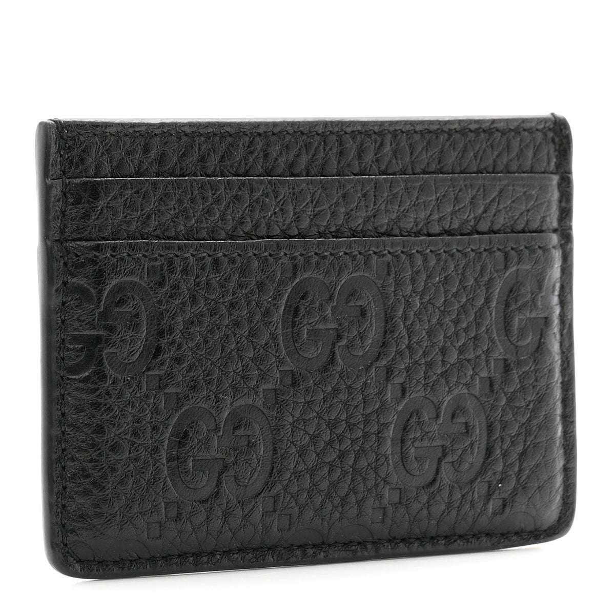 GG Grainy Calfskin Emblem Card Case Black