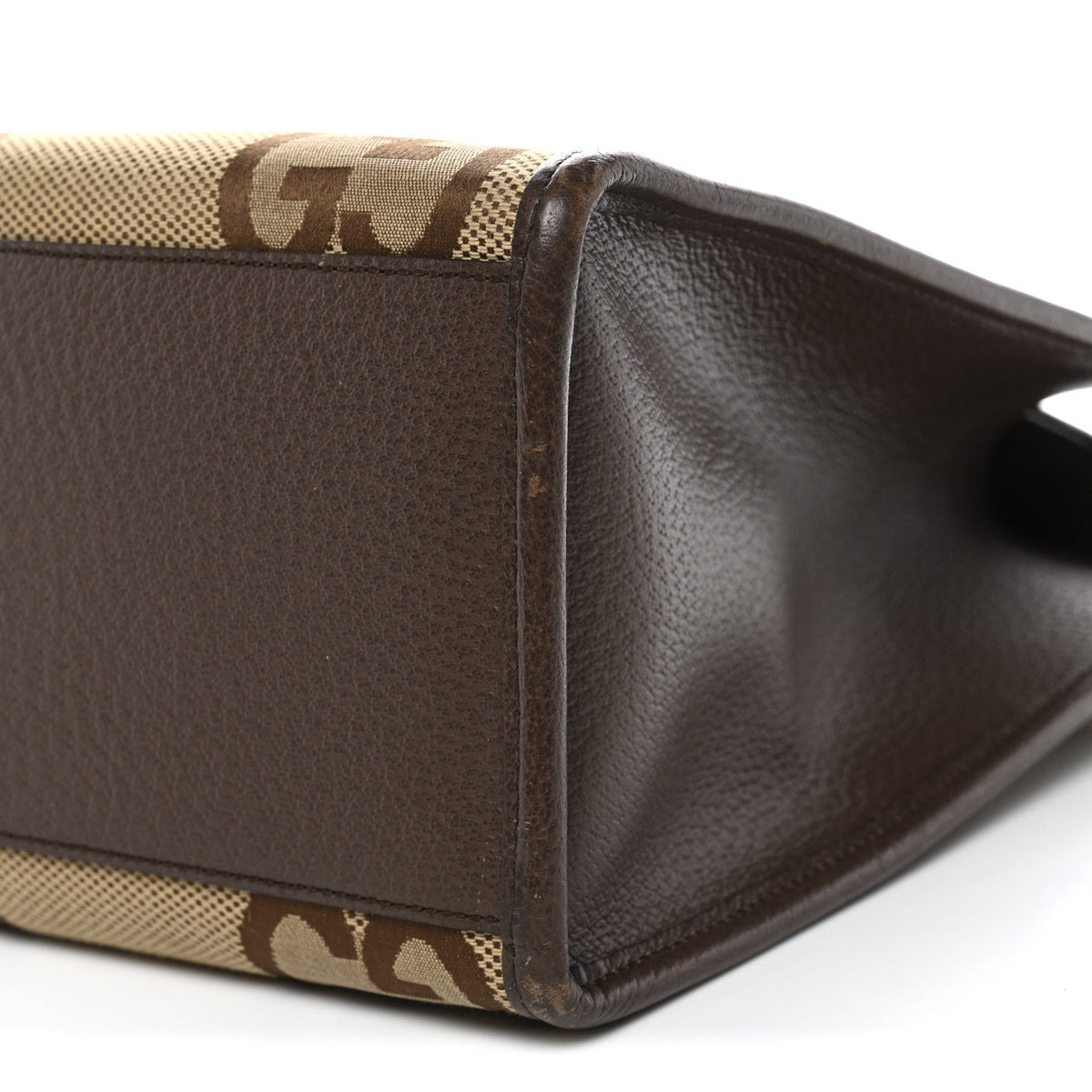 Monogram Jumbo GG Textured Dollar Calfskin Web Small Tote Bag Camel Ebony New Acero