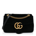 Velvet Matelasse Medium GG Marmont Shoulder Bag Black