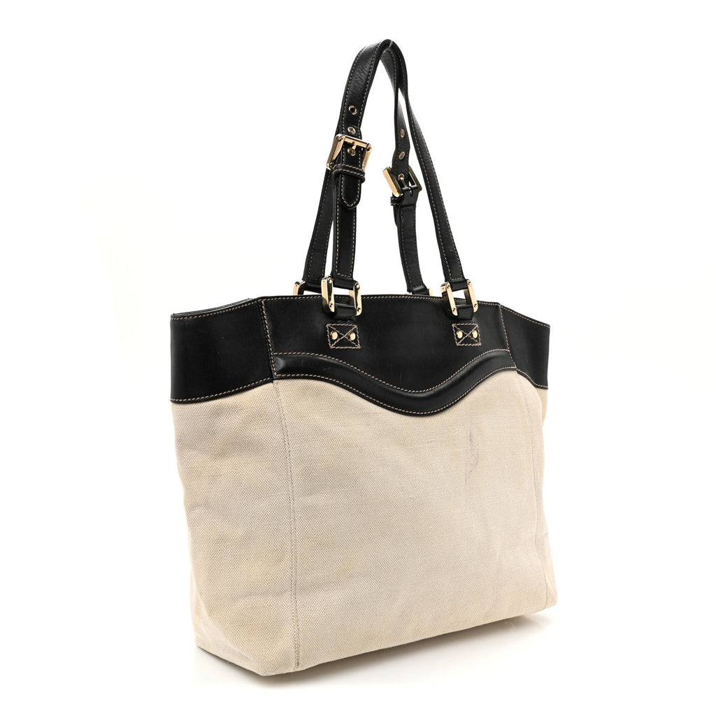 Calfskin Canvas Tote Black White
