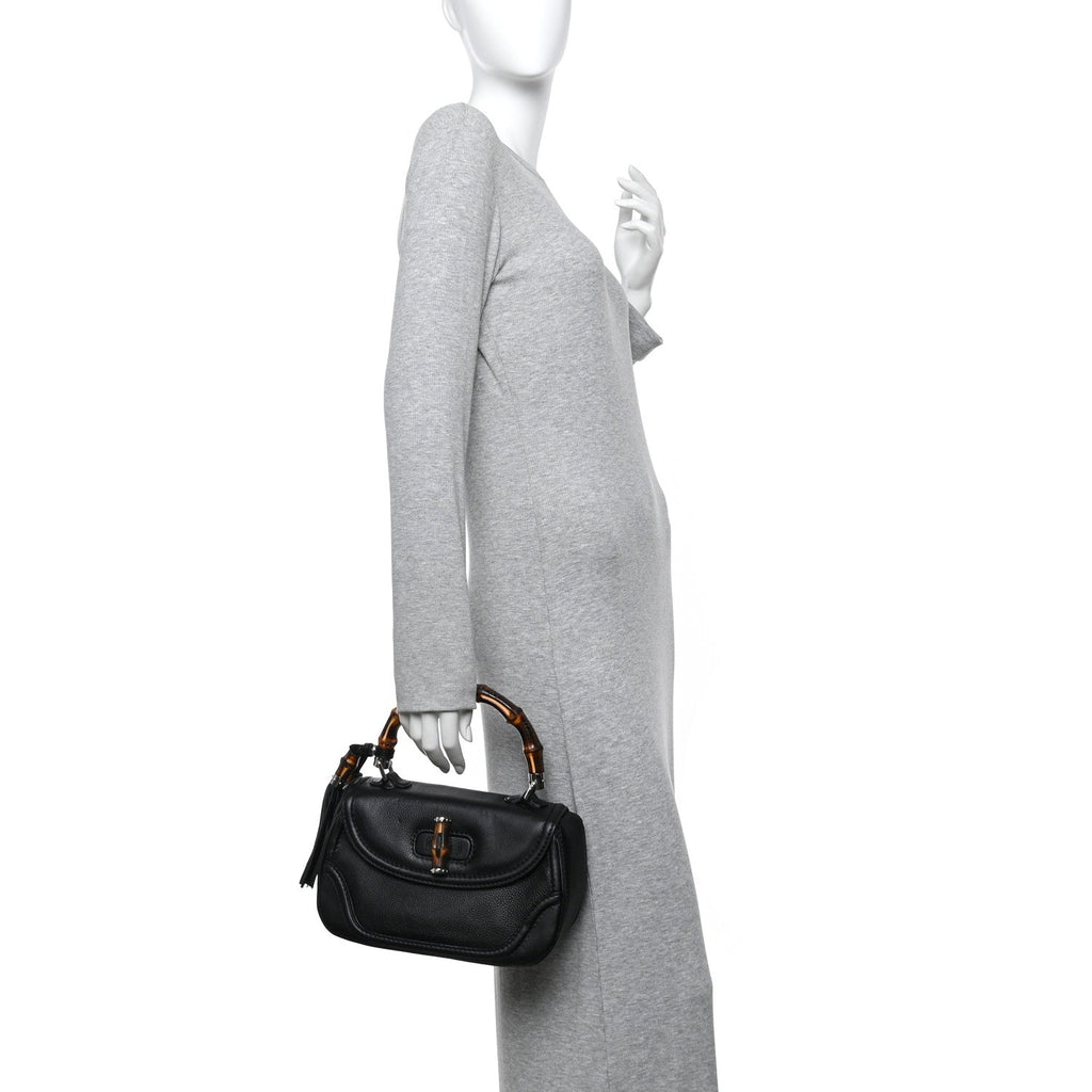 Calfskin Medium New Bamboo Top Handle Bag Black