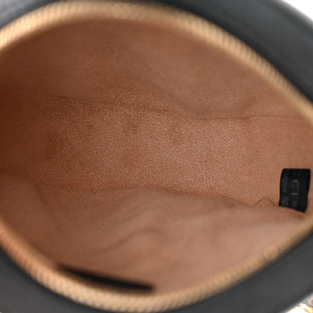 Grained Calfskin Web Mini Ophidia Round Shoulder Bag Black