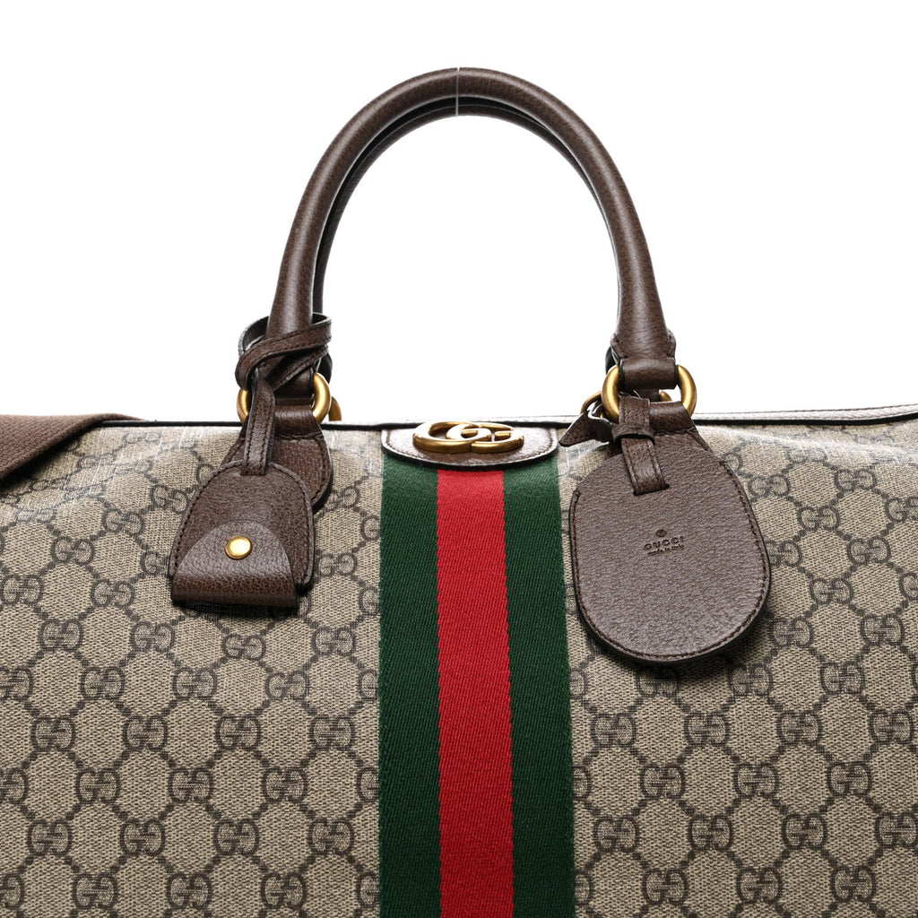 GG Supreme Monogram Textured Dollar Calfskin Web Medium Ophidia Carry-On Duffle Bag Beige Ebony New Acero