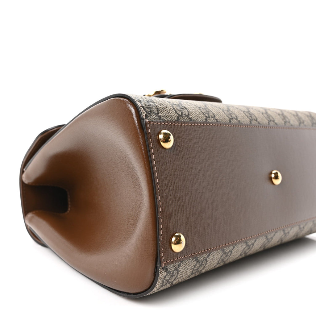 GG Supreme Monogram Calfskin Medium Horsebit 1955 Top Handle Bag Beige Ebony Brown Sugar