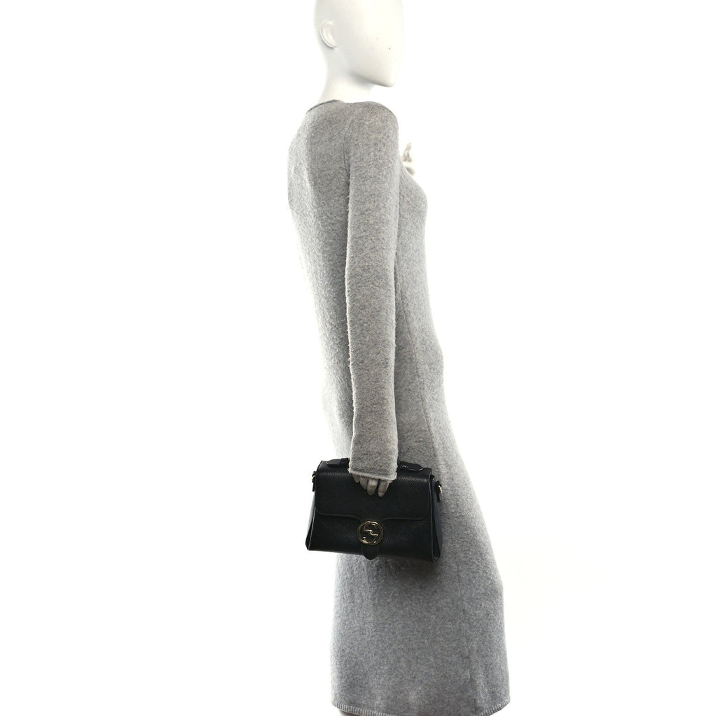 Dollar Calfskin Interlocking G Top Handle Shoulder Bag Black