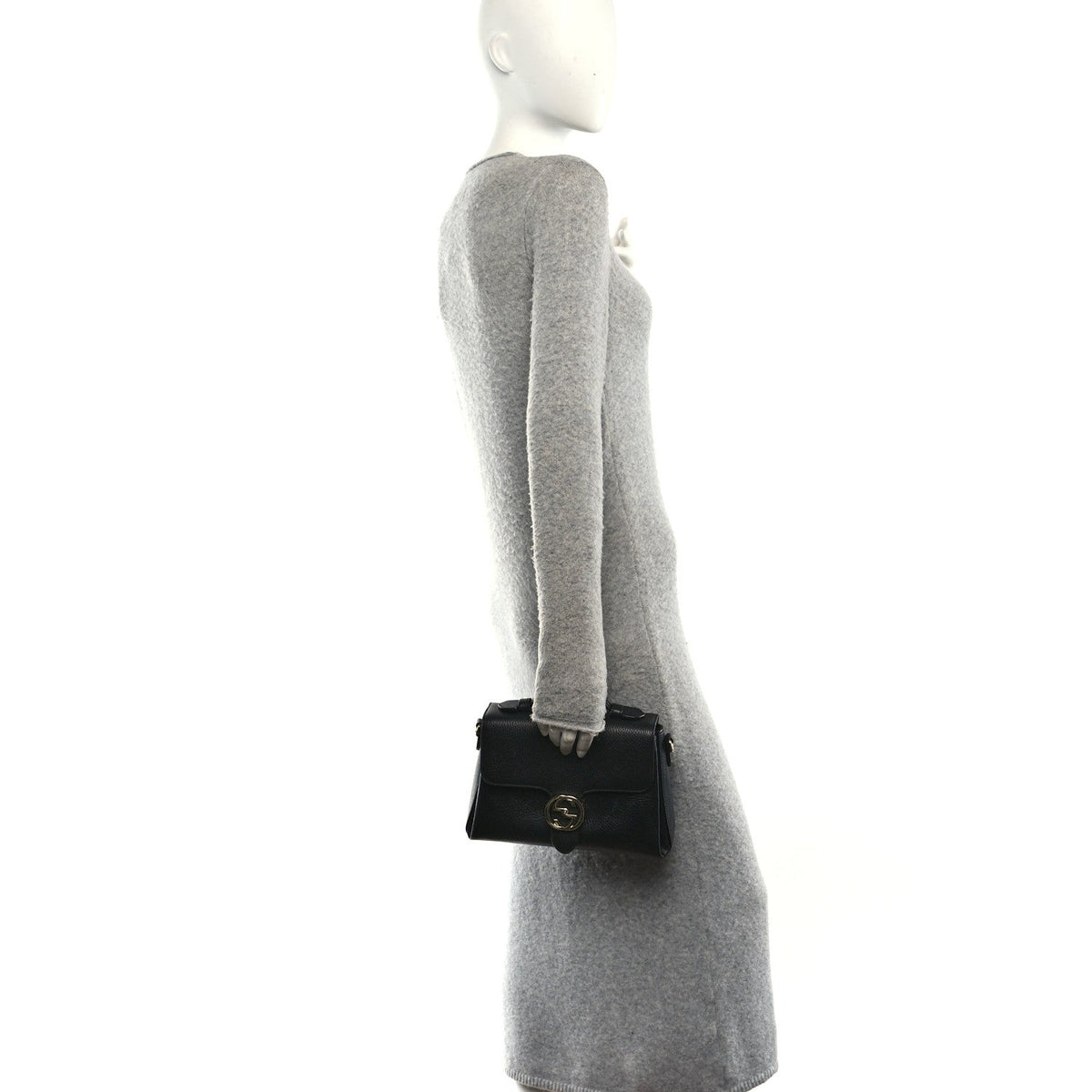 Dollar Calfskin Interlocking G Top Handle Shoulder Bag Black