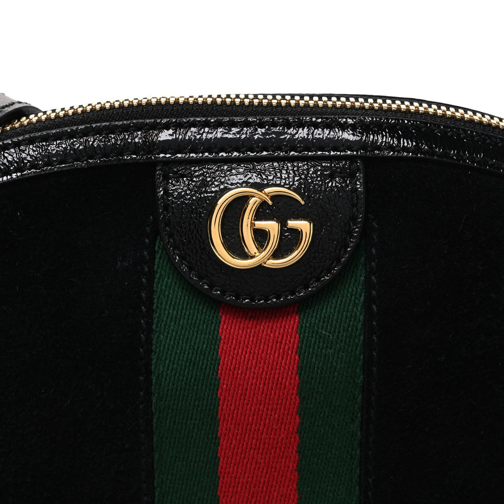 Suede Patent Web GG Small Ophidia Dome Shoulder Bag Black
