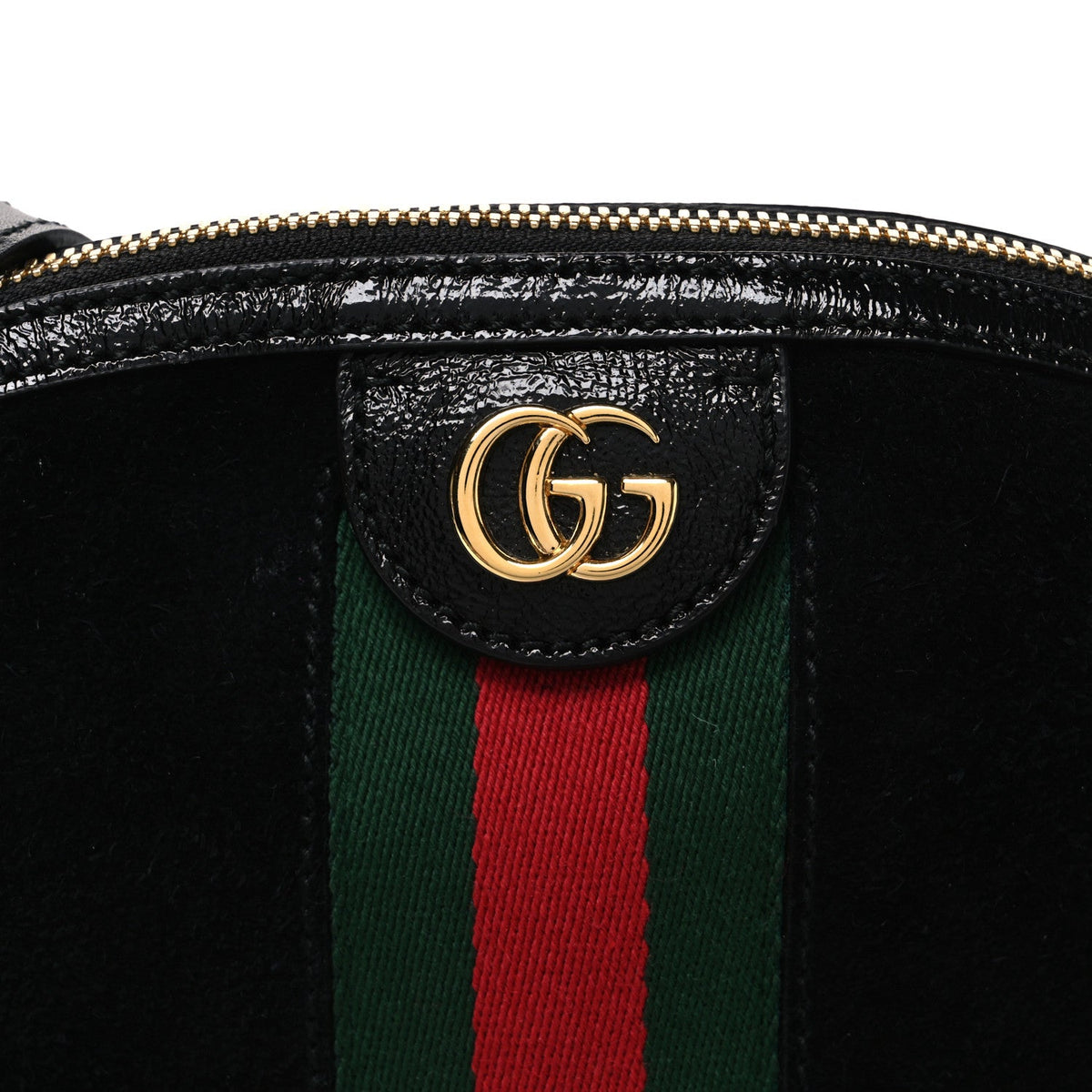 Suede Patent Web GG Small Ophidia Dome Shoulder Bag Black