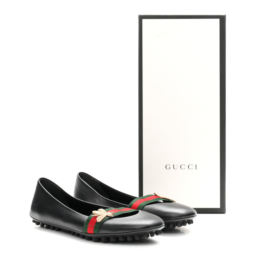 Calfskin Bayadere Bee Ballerina Flats 35.5 Black