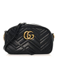 Calfskin Matelasse Small GG Marmont Chain Shoulder Bag Black