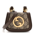 GG Supreme Monogram Textured Dollar Calfskin Blondie Card Case Wallet with Strap Beige Ebony New Acero