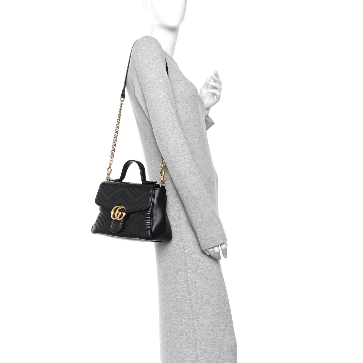Calfskin Matelasse Small GG Marmont Top Handle Shoulder Bag Black
