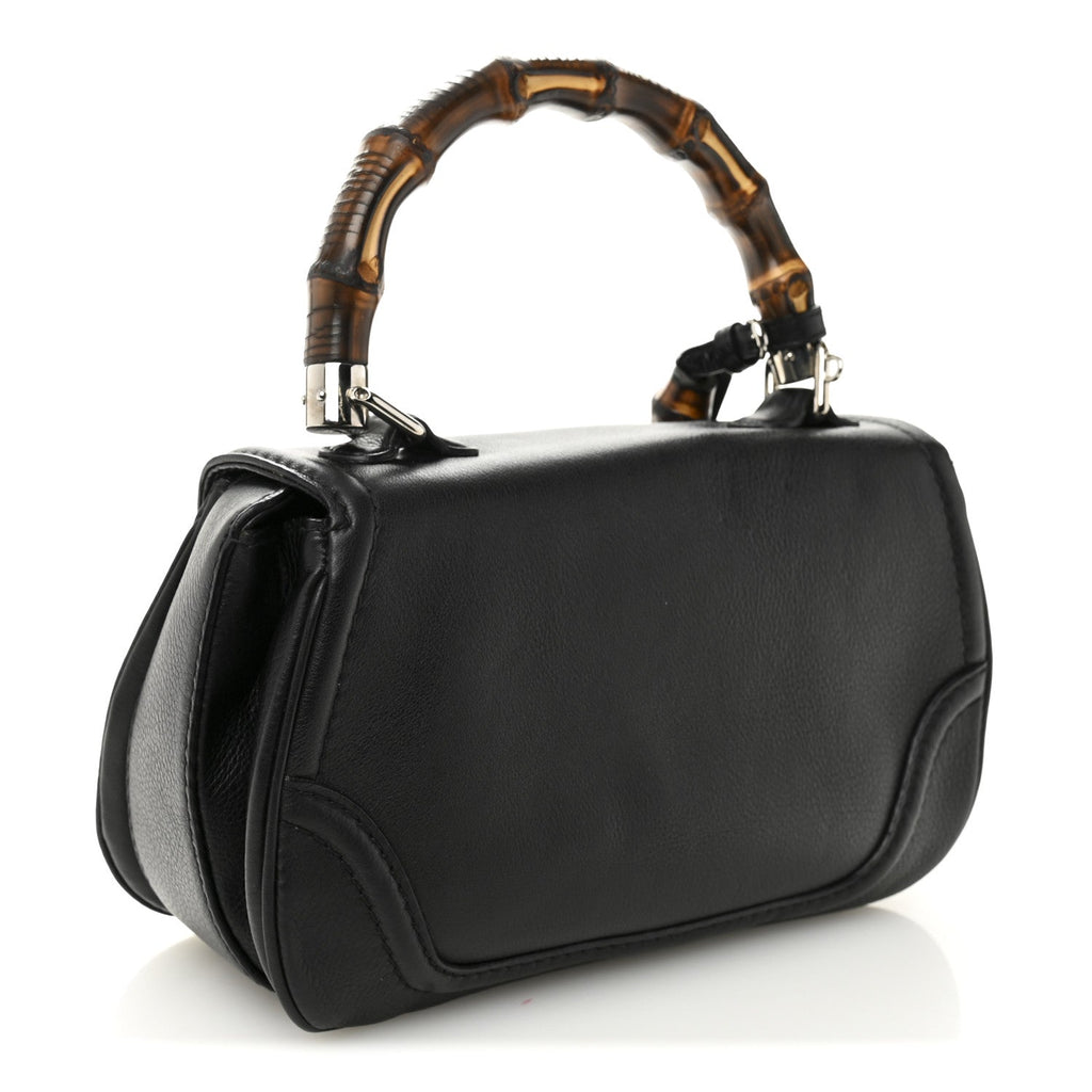 Calfskin Medium New Bamboo Top Handle Bag Black