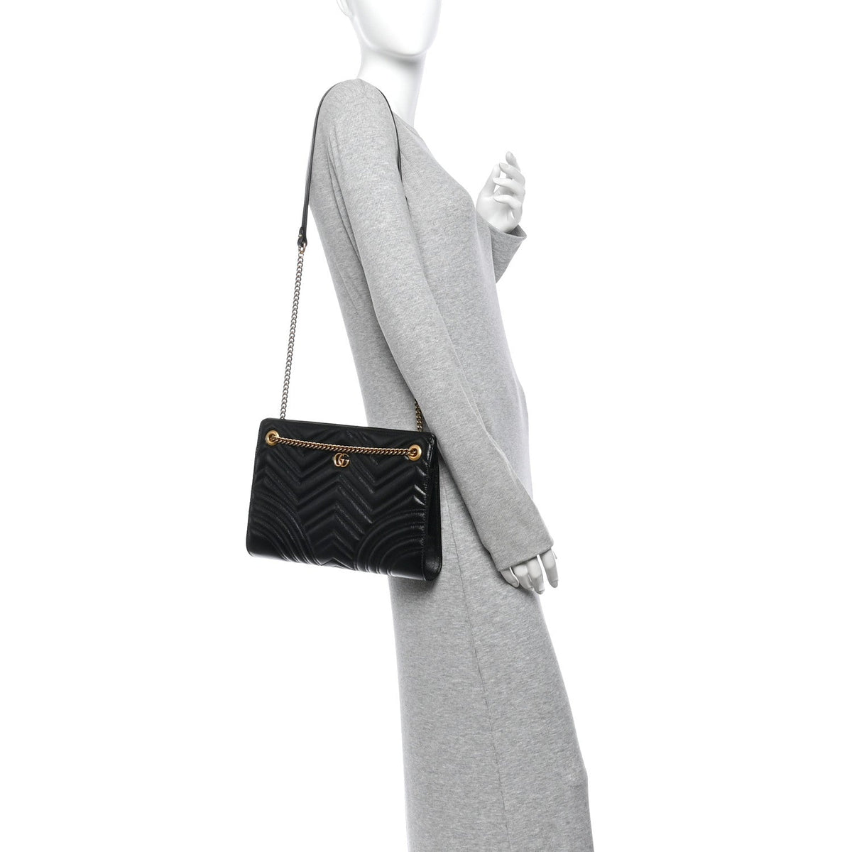 Azalea Calfskin Matelasse Heart Medium GG Marmont Slim Shoulder Bag Black
