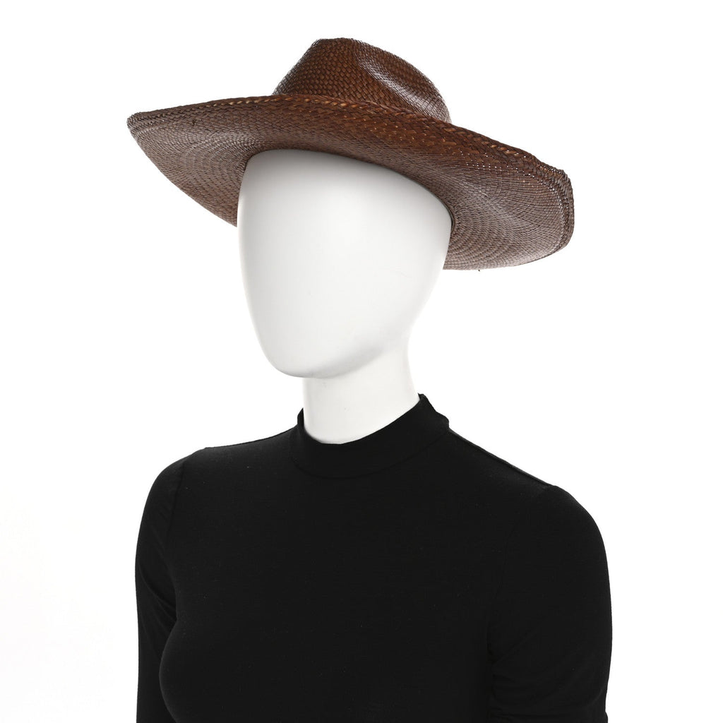 Straw Calfskin Wide Brim Hat M Brown