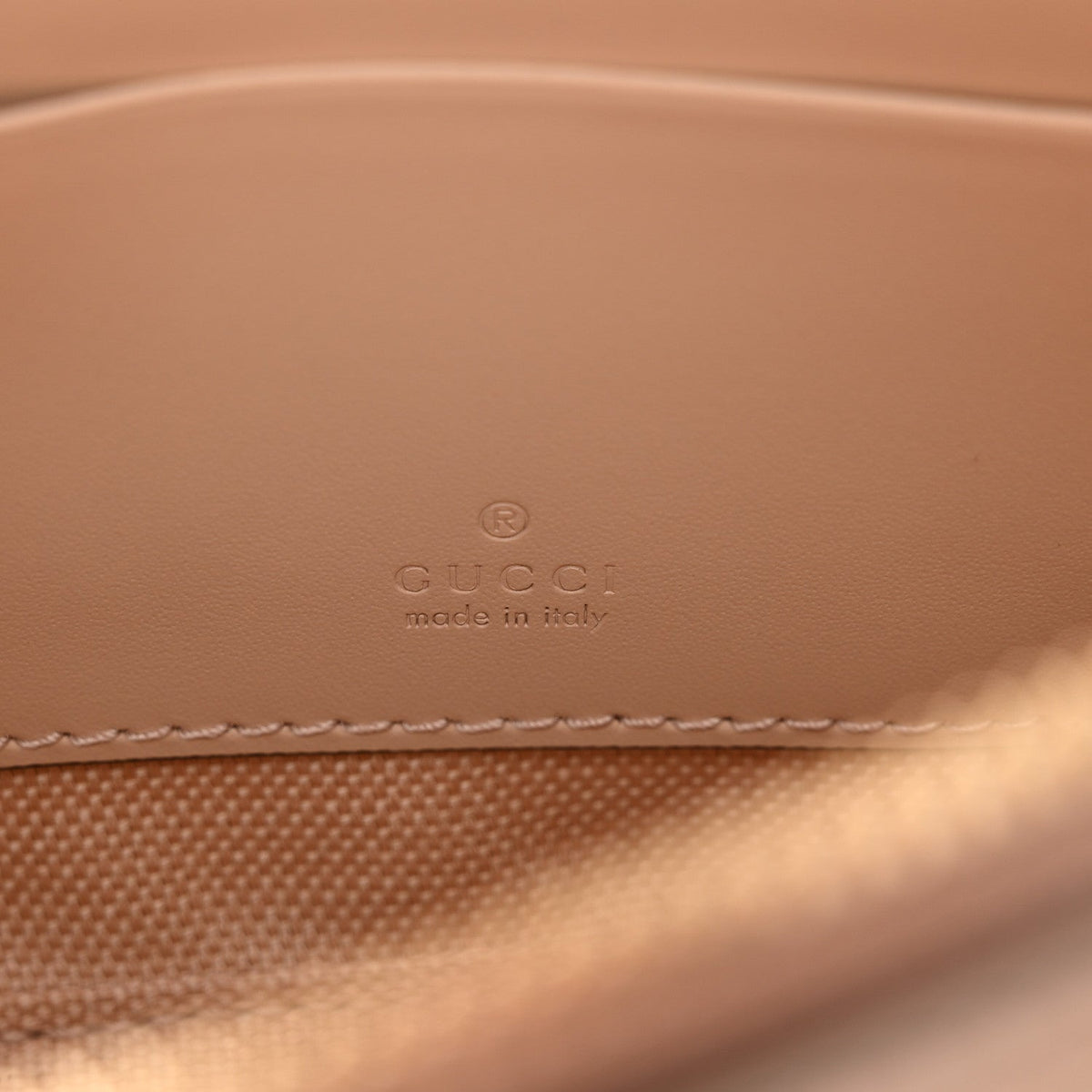 Calfskin GG Super Mini Debossed Chain Wallet Light Beige