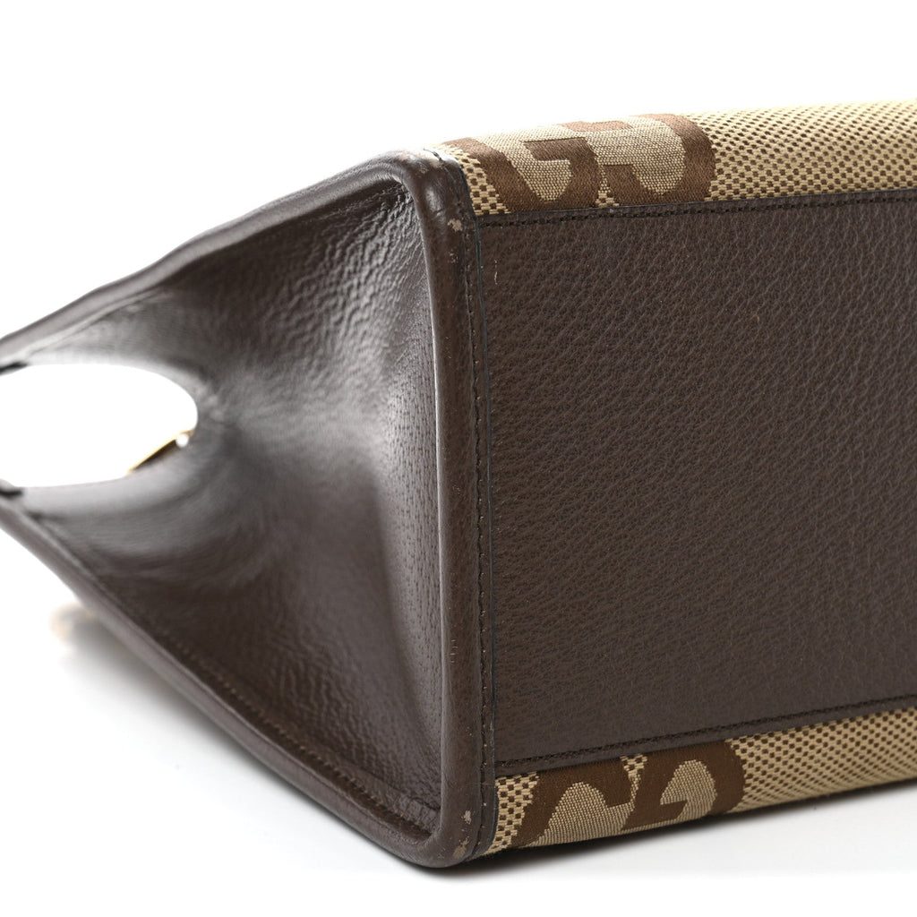 Monogram Jumbo GG Textured Dollar Calfskin Web Small Tote Bag Camel Ebony New Acero