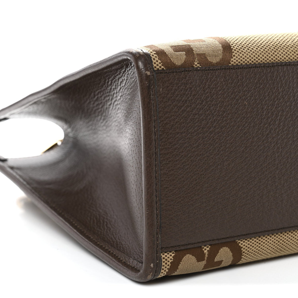 Monogram Jumbo GG Textured Dollar Calfskin Web Small Tote Bag Camel Ebony New Acero