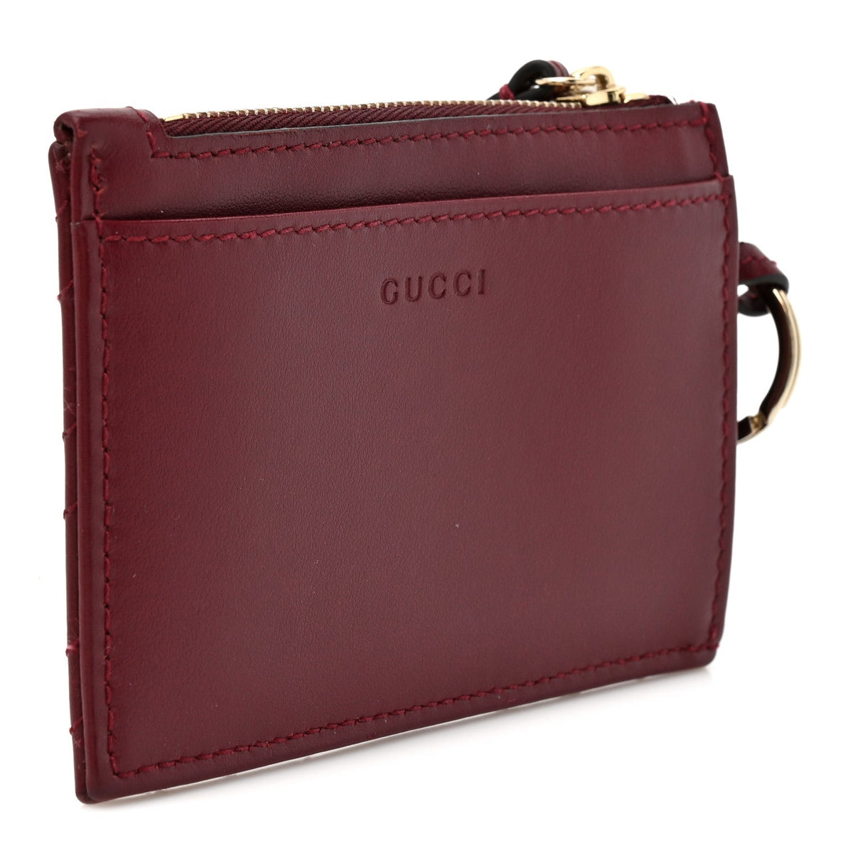 Lambskin Matelasse GG Marmont Zip Key Pouch Rosso Ancora