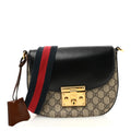 GG Supreme Monogram Web Medium Padlock Messenger Shoulder Bag Black