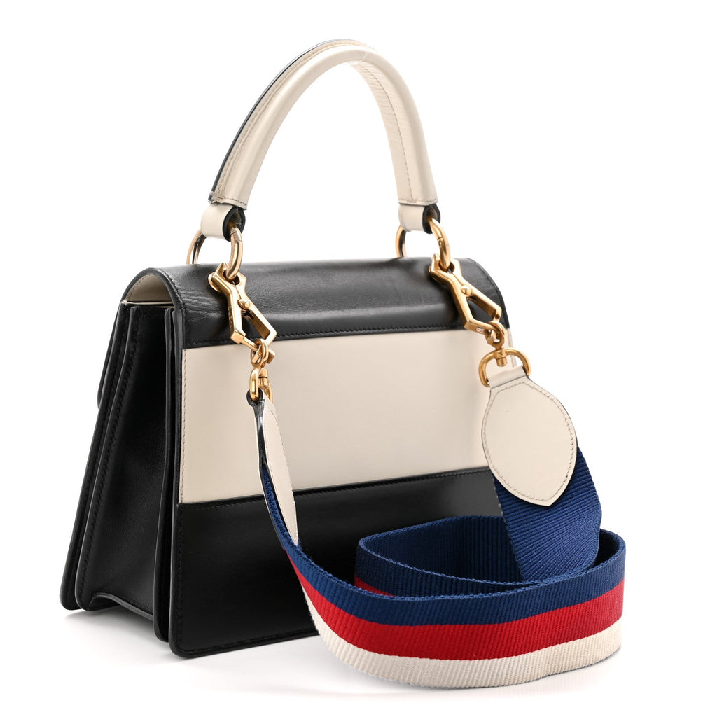 Calfskin Sylvie Web Small Queen Margaret Top Handle Bag Black White